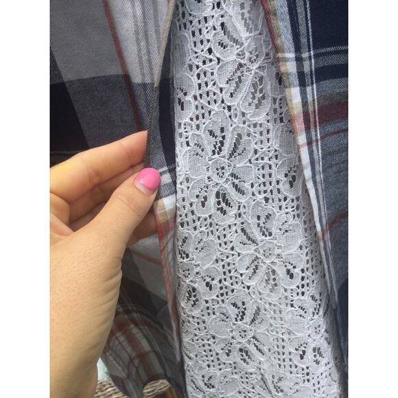 Knox rose shirt XL extra large flannel plaid lace insert women festival fairy - Picture 6 of 9